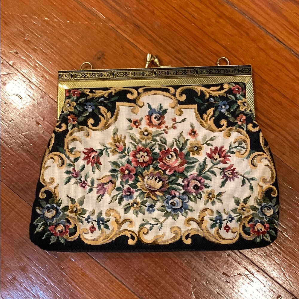 Black and Cream Clutch with Ornate Floral Design